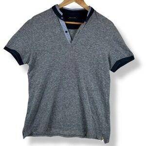 Massimo Dutti Mens Polo‎ Shirt Size Medium Dark Navy Blue Preppy Luxury Designer